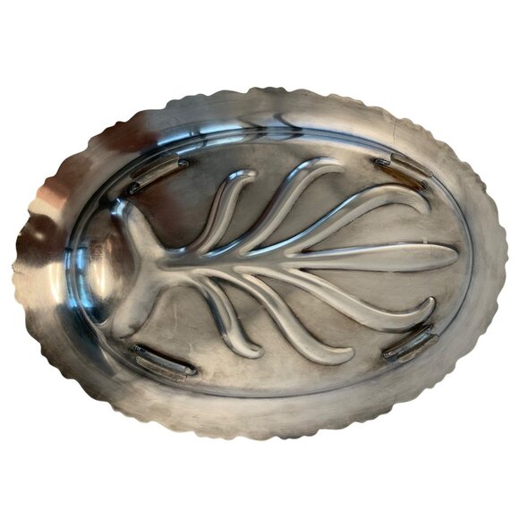 XL Wm Rogers Silver-Plate Oval Serving Platter Tree of Life 18"x13" 8923 - Picture 5 of 6